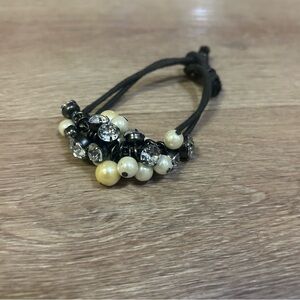 Black String Faux Pearl and Bead Bracelet